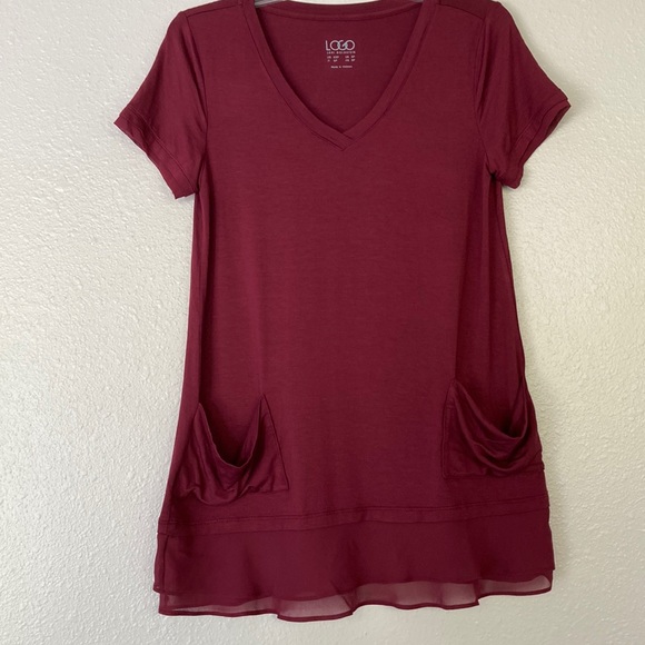 LOGO by Lori Goldstein Tops - Women's Petite Chiffon Trim Tee with Pockets | Wine